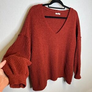 Maurices‎ V Neck Textured Knit Sweater Rust Orange Plus Size 2X Long Sleeve
